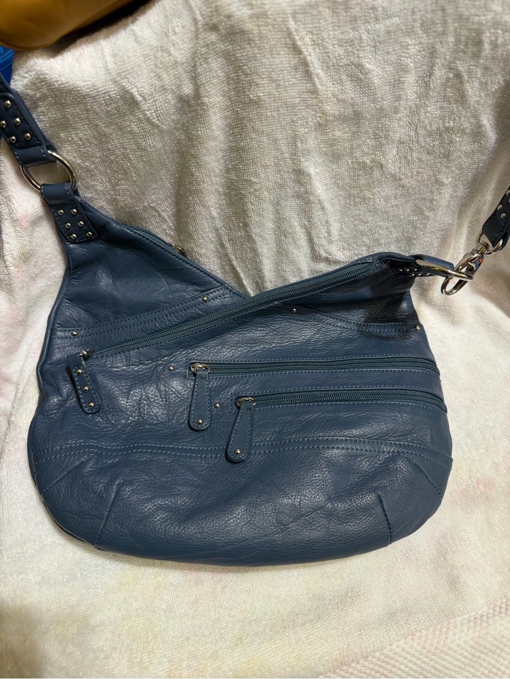 Tignanello Navy Blue Leather Crossbody with Studded Strap